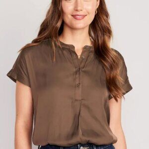 Never Worn Old Navy Dolman-Sleeve Satin Shirt, Color: Espresso Size: S